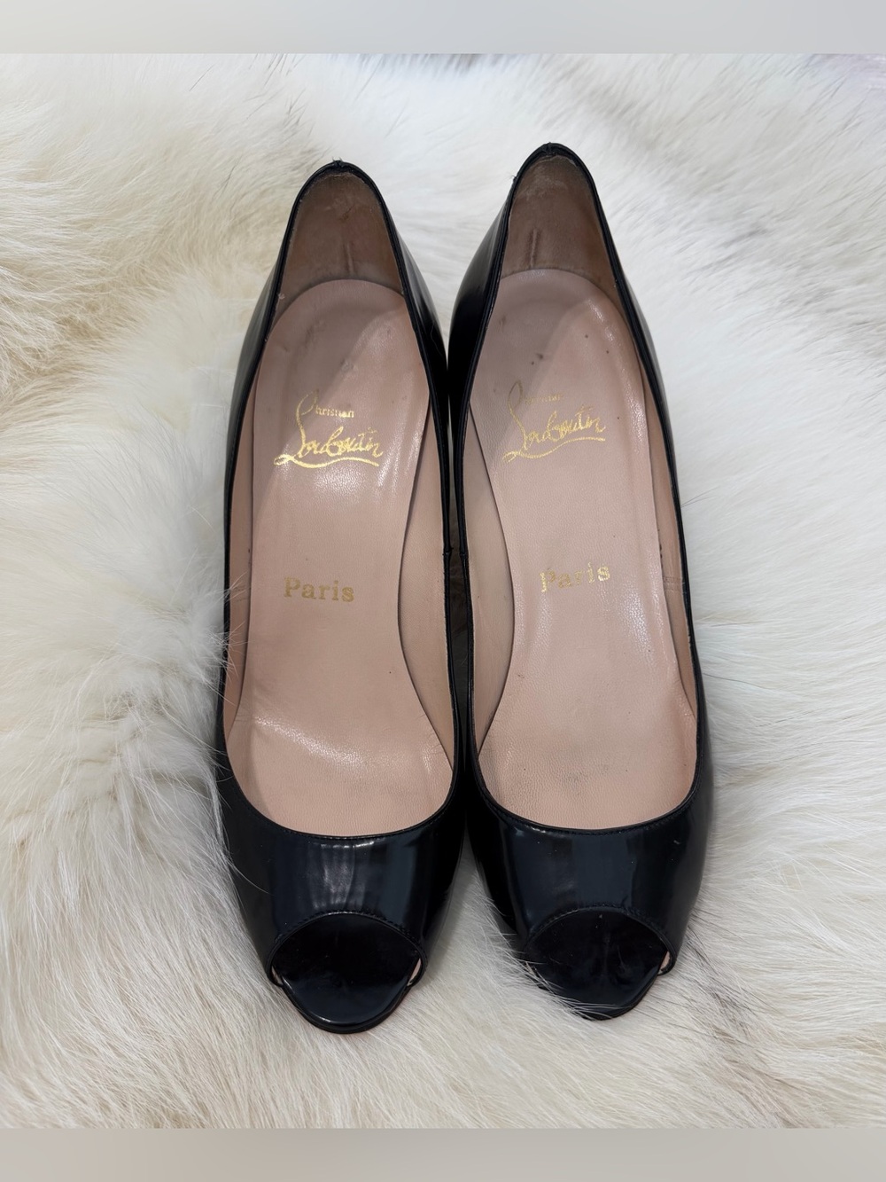 Christian Louboutin You You Black Patent Leather Peep Toe Pumps - 38.5 WORN ONCE - Picture 2 of 12